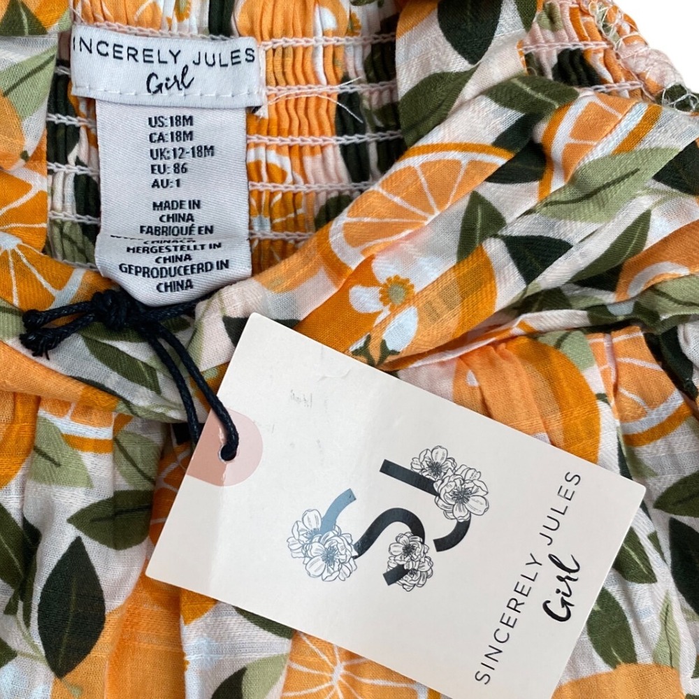 NEW SINCERELY JULES Eyelet Orange Citrus Print Smocked Tiered Dress Toddler 18M - Picture 10 of 11